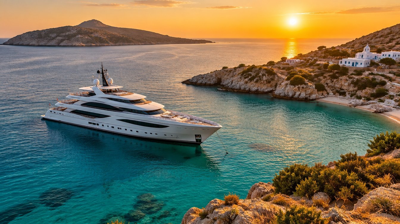 Superyacht in a turquoise bay