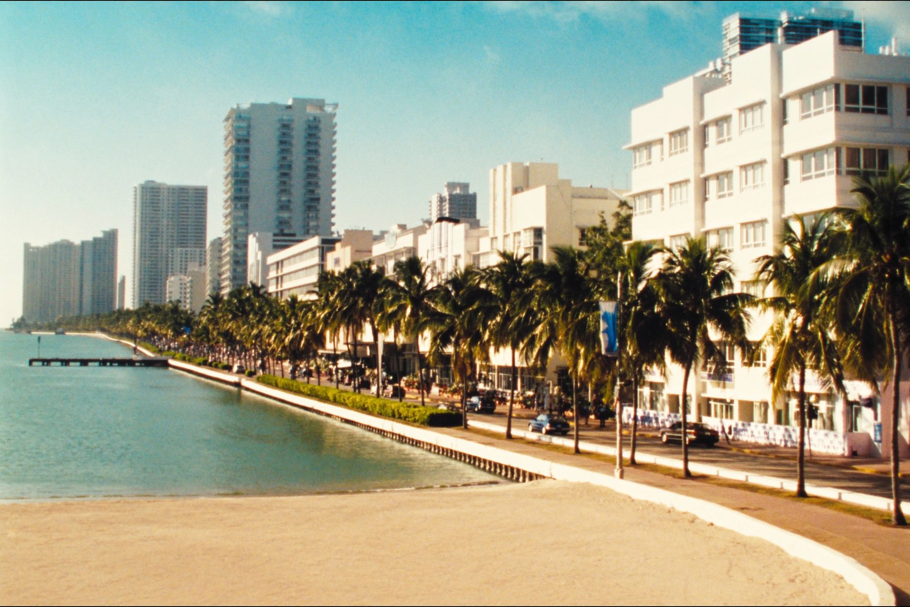 Art deco facades and palm trees on Ocean Drive, Miami Beach